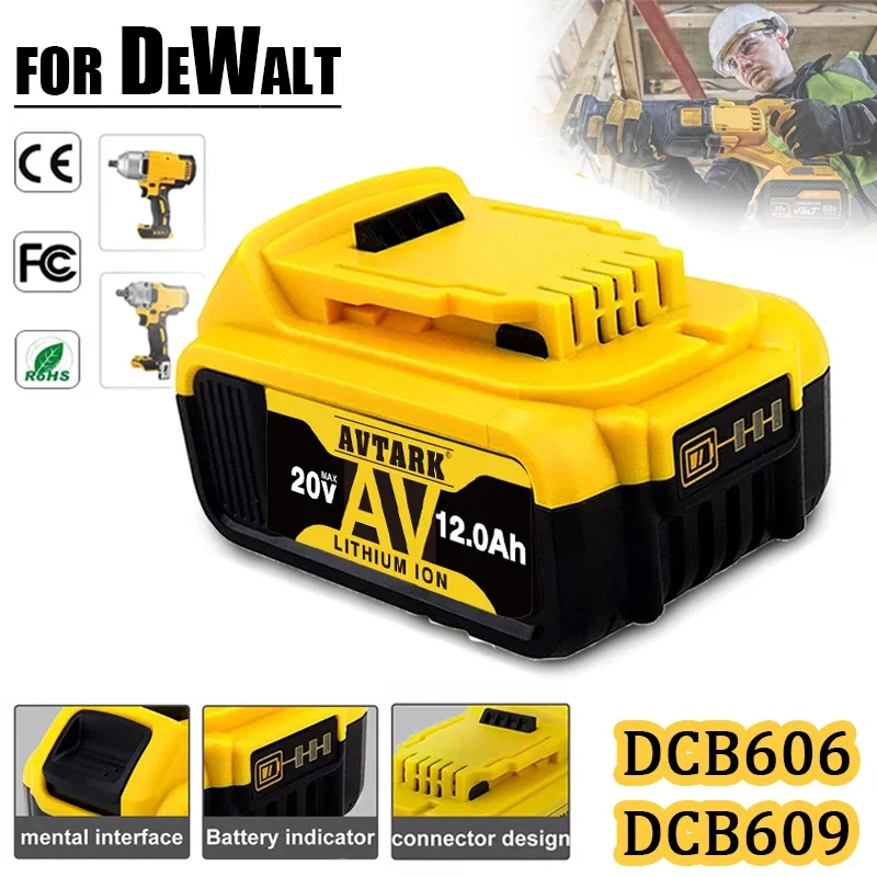 

20V 6Ah/8Ah/12Ah Li-Ion Battery for Dewalt Power Tools Replaceable DCB205 DCB201 DCB203