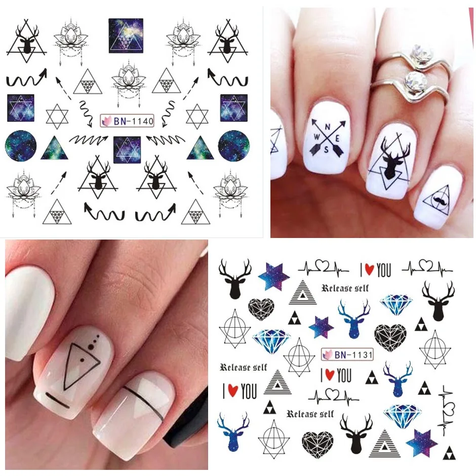 Nail Stickers Nail Art Decoration Nail Art Tools 12pcs Geometric Nail Sliders Water Sticker Set Animal Deer Watercolor Ink DIY Manicure Design Nail Art Decals Foil CHBN1129-1140