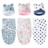 Baby Blanket Hat Set Cartoon Printed Cotton Newborn Swaddle Adjustable Infant Sleeping Swaddle Wraps All Seasons 0-6 Months 1