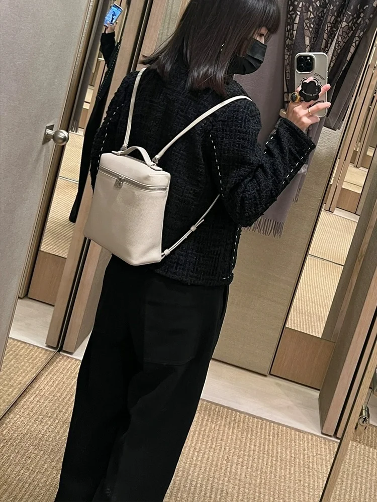 

2023 Women's Shoulders Bag Lychee Markings Travel Backpack Simple LP Schoolbag Genuine Leather Bags for Women