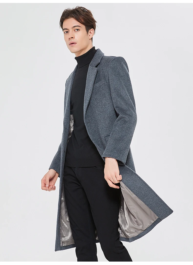 Langer knielanger Herren-Wollmantel, 2025, Winter, einfarbig, Wolle, Windjacke, Oberbekleidung, Business-Casual, verdickter warmer Mantel – Detail 11