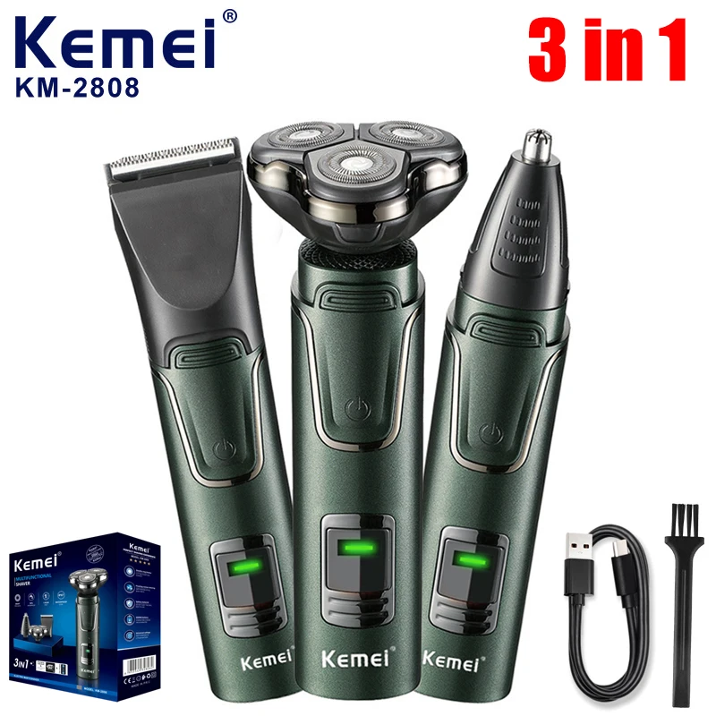 

Электробритва Kemei для мужчин 3 в 1, портативный дорожный триммер для бороды с регулируемыми сменными лезвиями