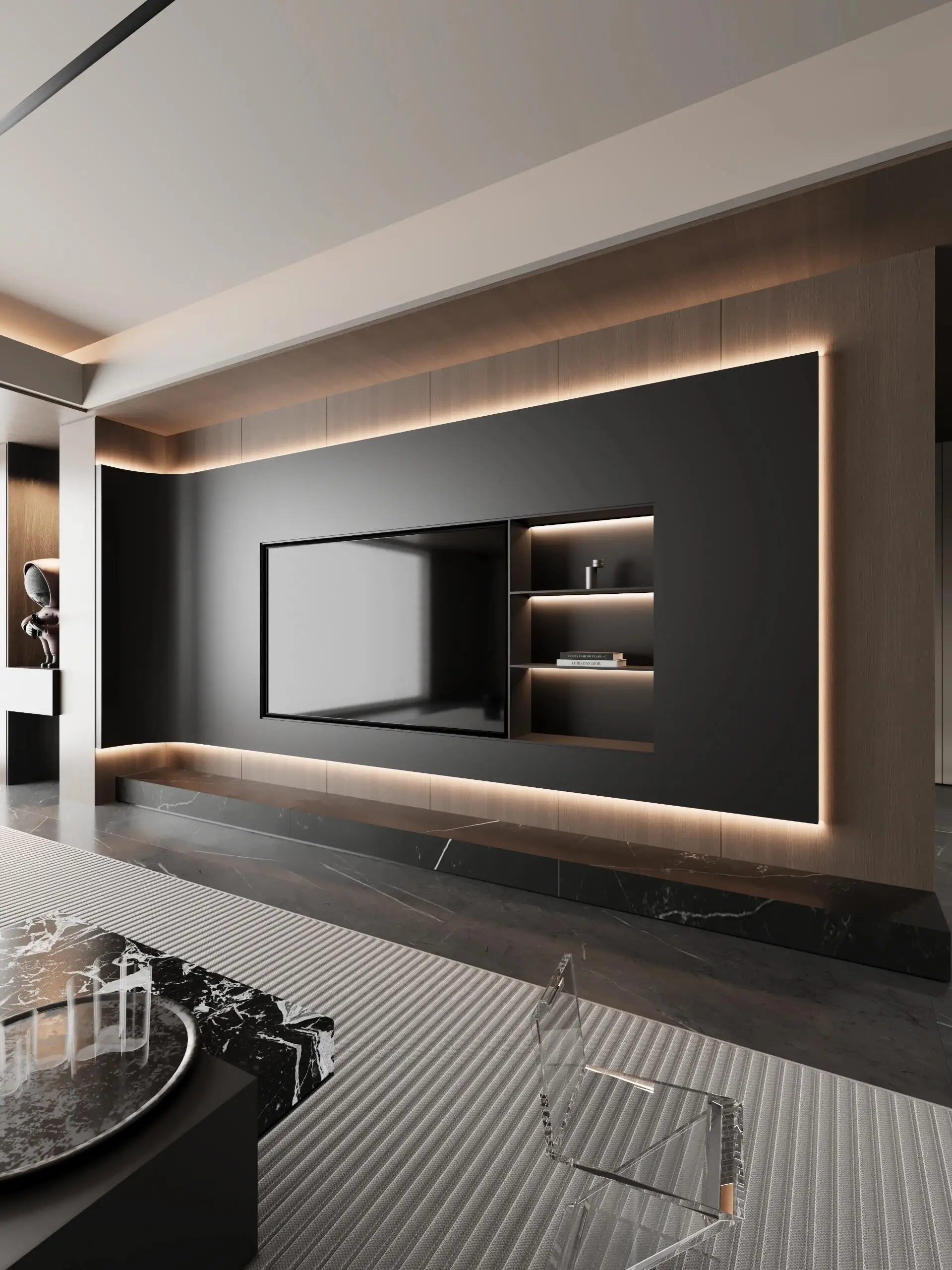 European Modern Luxury TV Cabinet For Home Wall-Mounted MDF With Glass Wooden Living Room Storage TV Stand For Bedroom