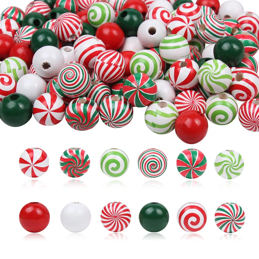 Christmas wooden bead candy wooden bead spiral colorful holiday hemp rope DIY tassel Home accessories