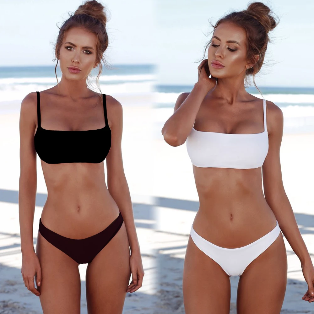 

White Black Bikini Set Push Up Brazilian Swimsuit Solid Swimwear Women Bathing Suit Swimming Suit Biquinis Beachwear Plavky