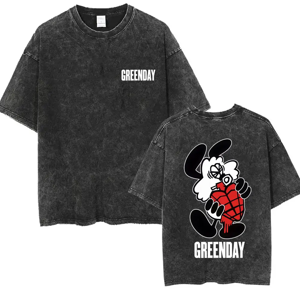 Gewaschenes Vintage Punk Band Green Day Cartoon Lustiges Merch T-Shirt für Männer und Frauen Rock Übergroße T-Shirts Herren Mode T-Shirts – Detail 29