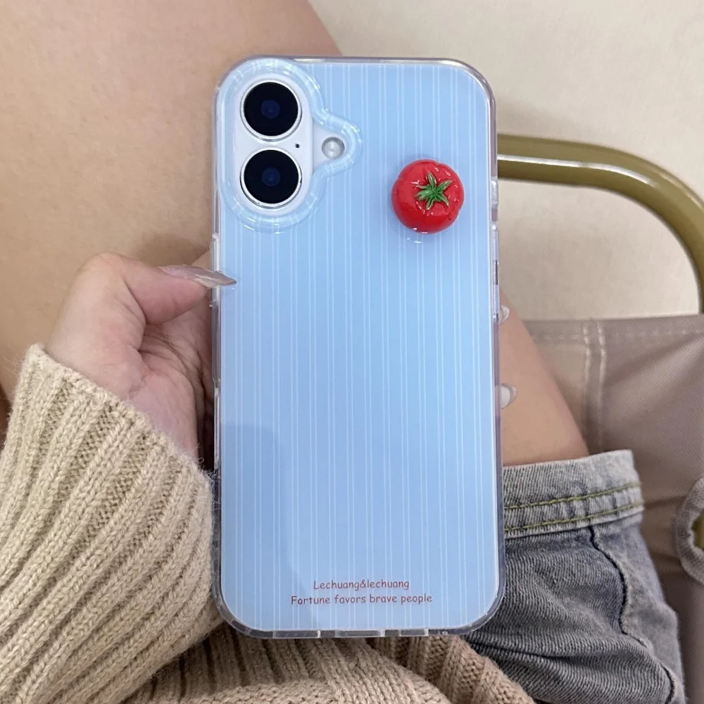 Blue Stripe Stereoscopic Tomato Jelly Kawaii Shockproof Phone Case