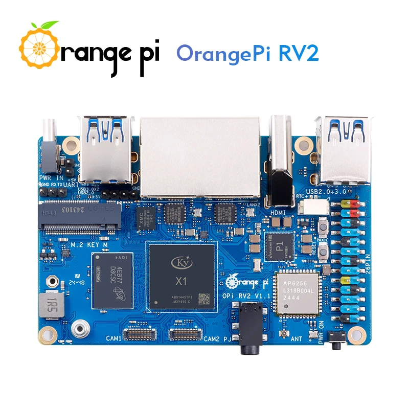 Orange Pi RV2 2GB RAM Single Board Computer DDR4 8-Core RISC-V 2TOPS AI CPU WiFi BT5.0 BLE M2 PCIE SSD Mini PC Support Ubuntu OS single board computer ai board mini development board