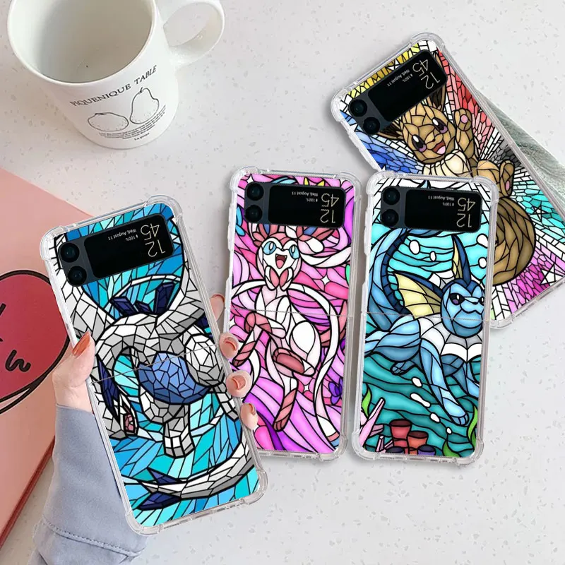 Pokemon Gengar Eevee Art Sac Case Per Samsung Galaxy Z Flip 4 Z Flip3 Clear Airbag Hard Cover Antiurto Per Zflip Phone Fundas