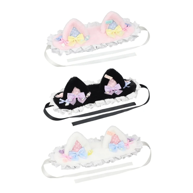 

MXMB Cosplay Hair Hoop with Bowknot Sweet Girls Taking Photo Pleated Lace Hairband