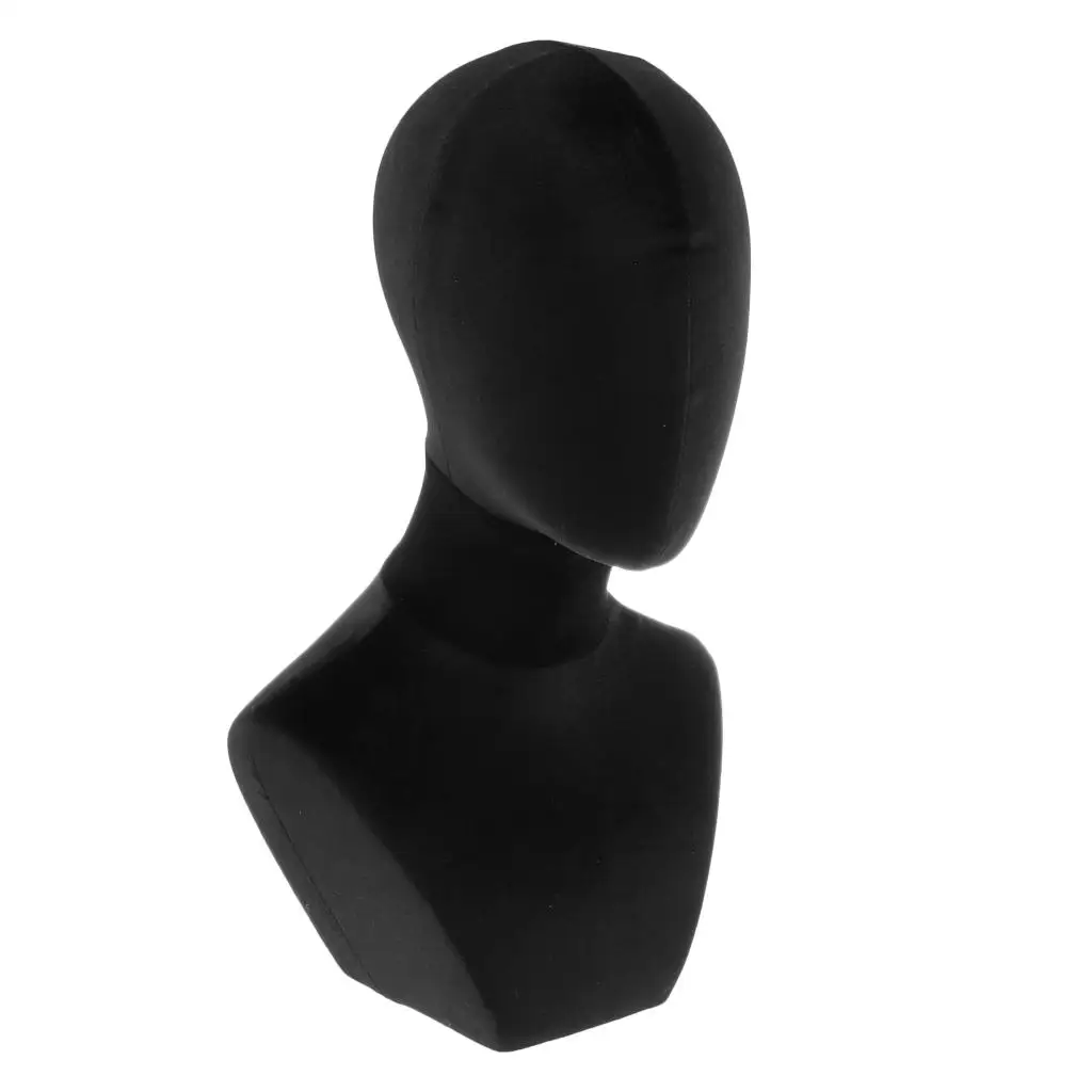 Velvet Head Bust (Black), Jewelry Display Model for Wigs/Scarf/ /Headphone