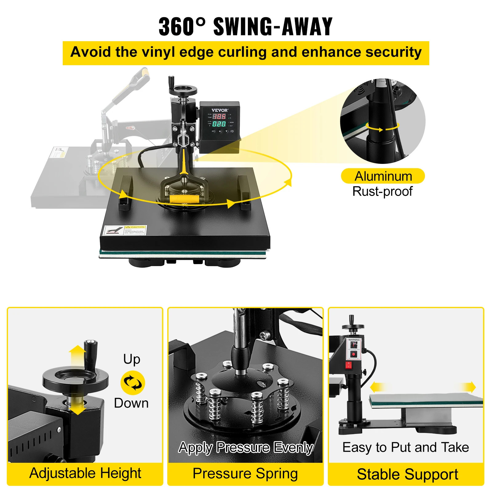 VEVOR-máquina de prensado en caliente 2 en 1, impresora de sublimación Digital, multifuncional, oscilante, 360 grados, 38x38CM