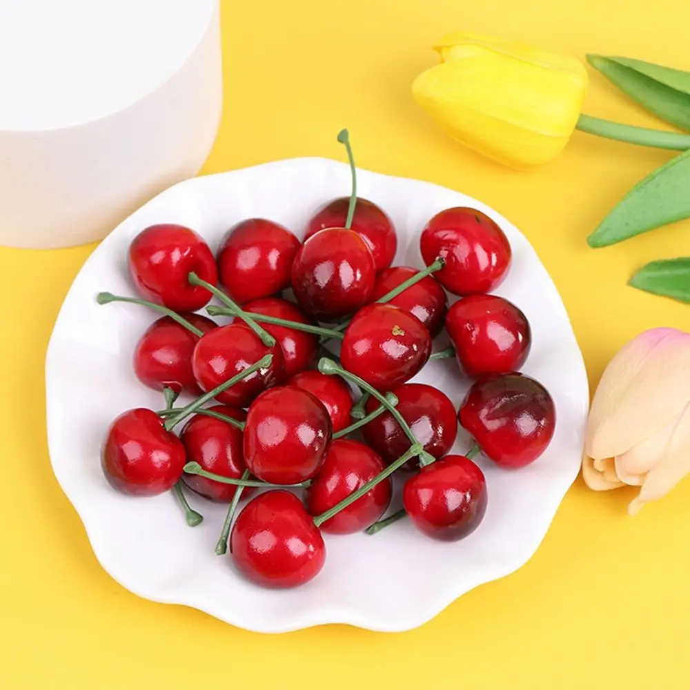 Artificial Cherries Lifelike Model Desk Ornament Craft Food Photography Props Party Decoration