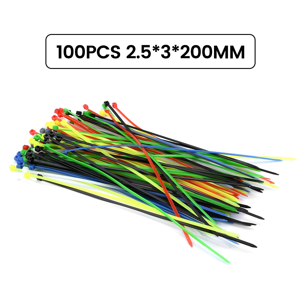 100Pcs 100mm 150mm 200mm Self-locking Nylon Cable Ties Plastic Wire Zip Binding Wrap Straps Organiser Fasten Cable Color Random For Cable Ties Nylon Cable Ties Cable Tie Nylon Zip Ties