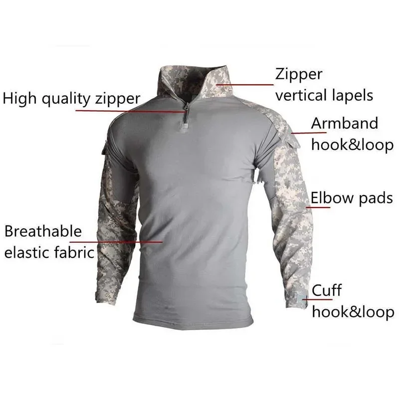 Airsoft Paintball Shirts Multicam CP Camo Cotton Tactical Shirt Men Clothing Army Combat T-Shirt Hunting Clothes Wear-resisting 5
