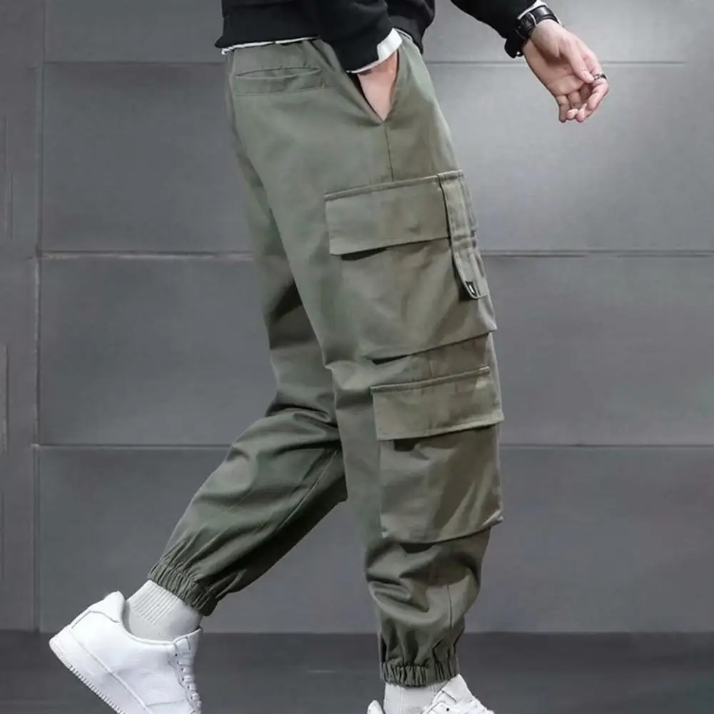 

Men Tie-leg Pants Thick Fleece Lining Men's Winter Cargo Pants Elastic Waist Multi Pockets Jogger Trousers Stay Warm Stylish