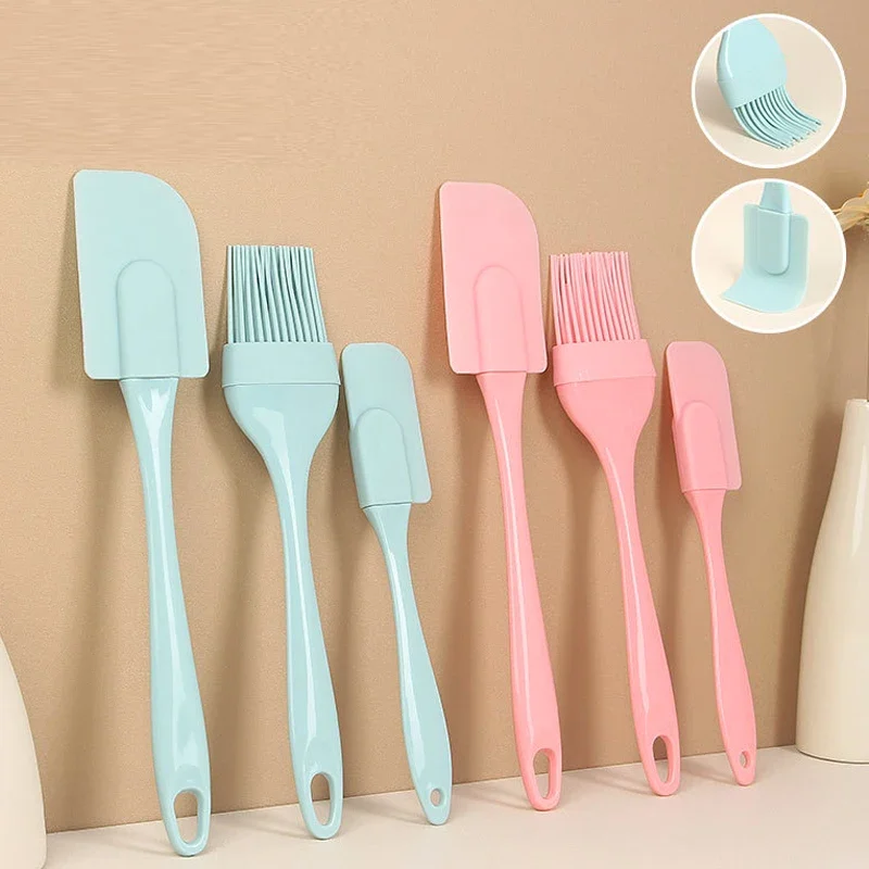 

3Pcs Non-Stick Silicone Cream Scraper Bread Cake Butter Spatula Mixer Oil Brush With PP Handle Cake Spatula Kitchen Baking Tool