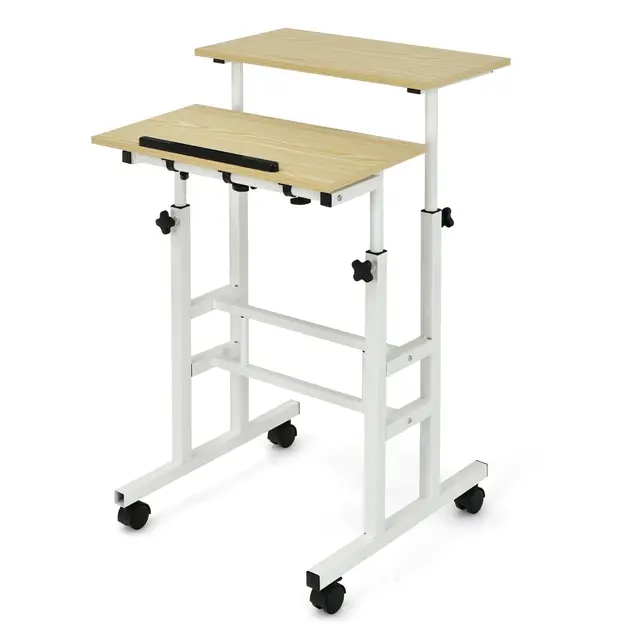 GOFLAME 2-Tier Adjustable Standing Desk Mobile Sit Stand computer Desk on Wheels