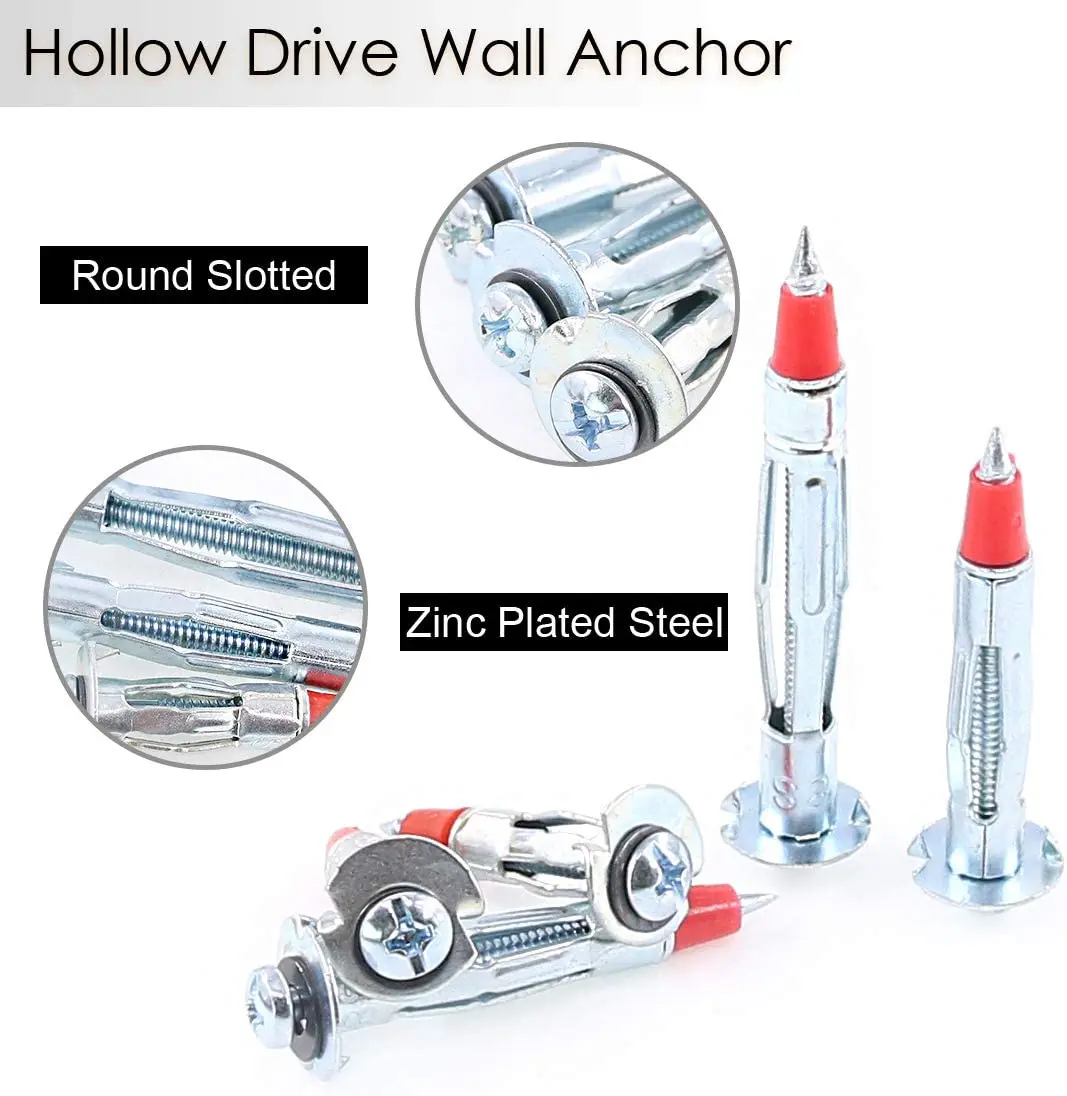 (46mm)Heavy Duty Molly Bolt Drive Hollow Wall Anchor Screws Assortment Kit Drywall Cavity Plug Dowel Drywall Anchor Kit Hollow Wall Anchor Set Drywall Anchor