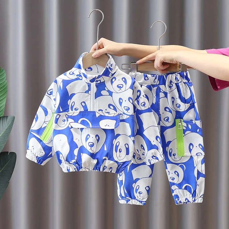 

Toddler Boys Outfit Set New Spring Autumn Childrens Fashion Cartoon Panda Pullover Long Sleeve Hoodies and Pants Infant Clothing
