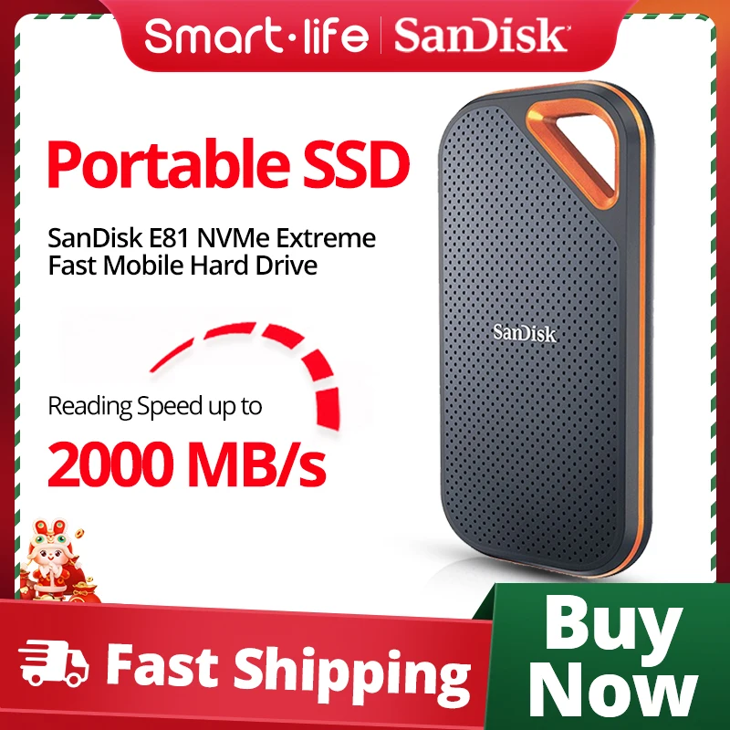 Sandisk Portable External SSD 1TB USB 3.1 Type-A C External hd Extreme Pro Solid State Drive E81 2TB 4TB Read Speed 2000MB/s