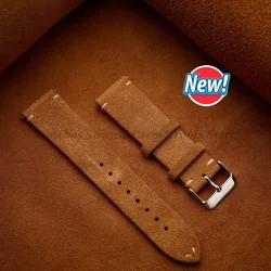 Exquisite Vintage Handmade Suede Leather Watch Strap with Quick Release - 22mm (Light Brown)