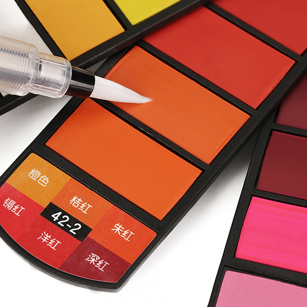18/24/36/42 Solid Watercolor Pigment Set Foldable Travel WaterColor With Water Brush Pen Art Specific Fan Shaped Painting Tool