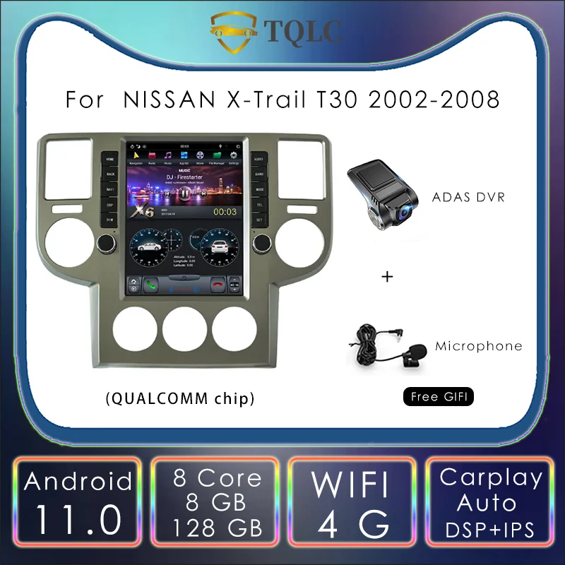 

PX6 128G Tesla Style Screen Android Car Radio For Nissan X-Trail T30 2002-2008 PX6 Carplay Multimedia Player Navigator Head Unit