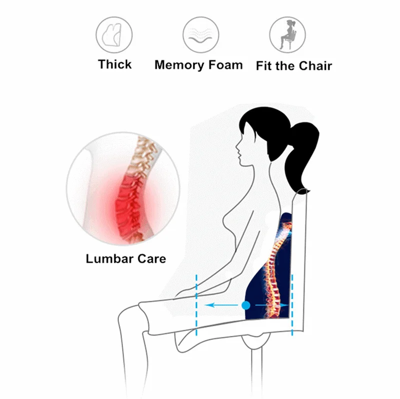 Orthopedic Chair Back Cushion Memory Foam Car Seat Office Sofa  Waist Lumbar Side Support Pillow Spine Coccyx Protect 6