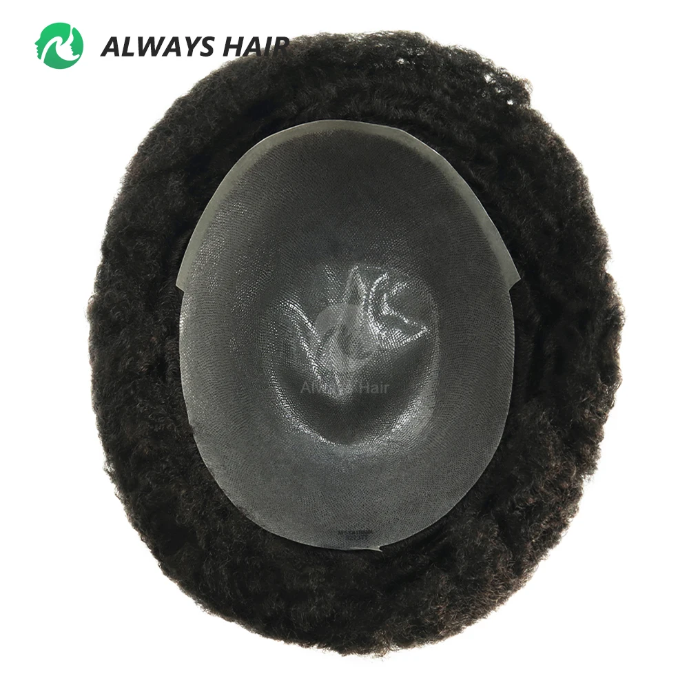 Afro Toupee Curl 4mm 6mm 8mm 12mm 0.12-0.14mm Skin Afro Wig for Black Men Real Indian Human Hair