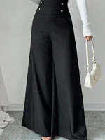 Women's Fashionable and Elegant Solid Color Wide-Leg Pants for Spring and Autumn, High-Waisted Pants - Image 3