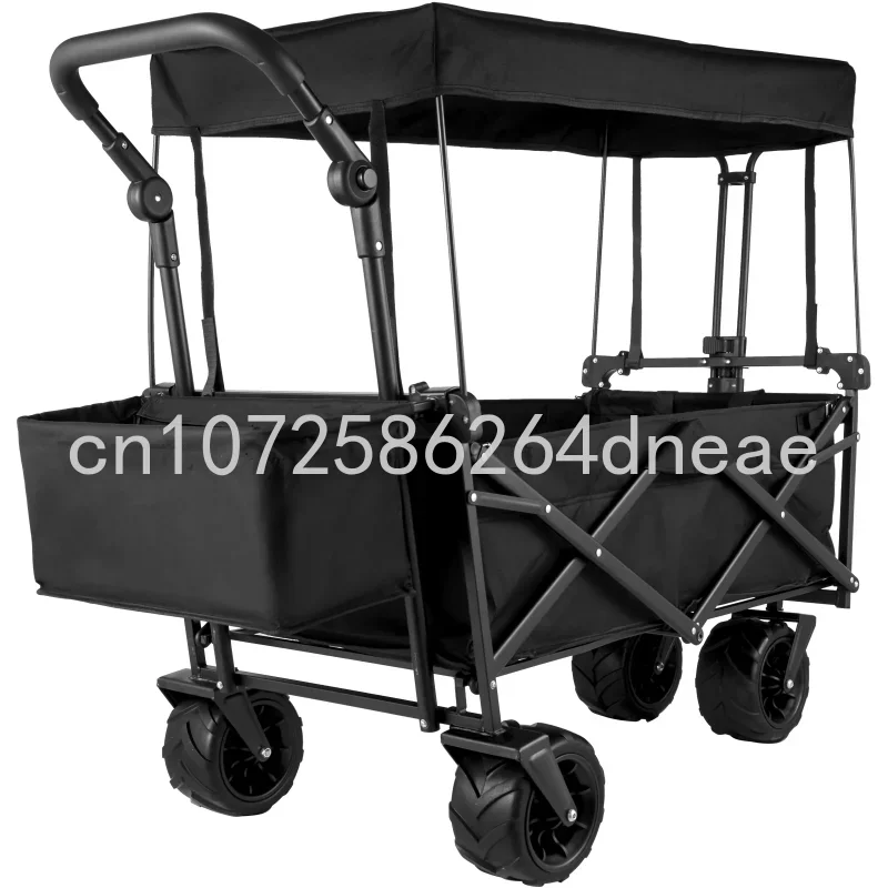 

Collapsible Wagon Cart Black Foldable Wagon Cart Removable Canopy 602D Oxford Cloth Collapsible Wagon Oversized Wheel