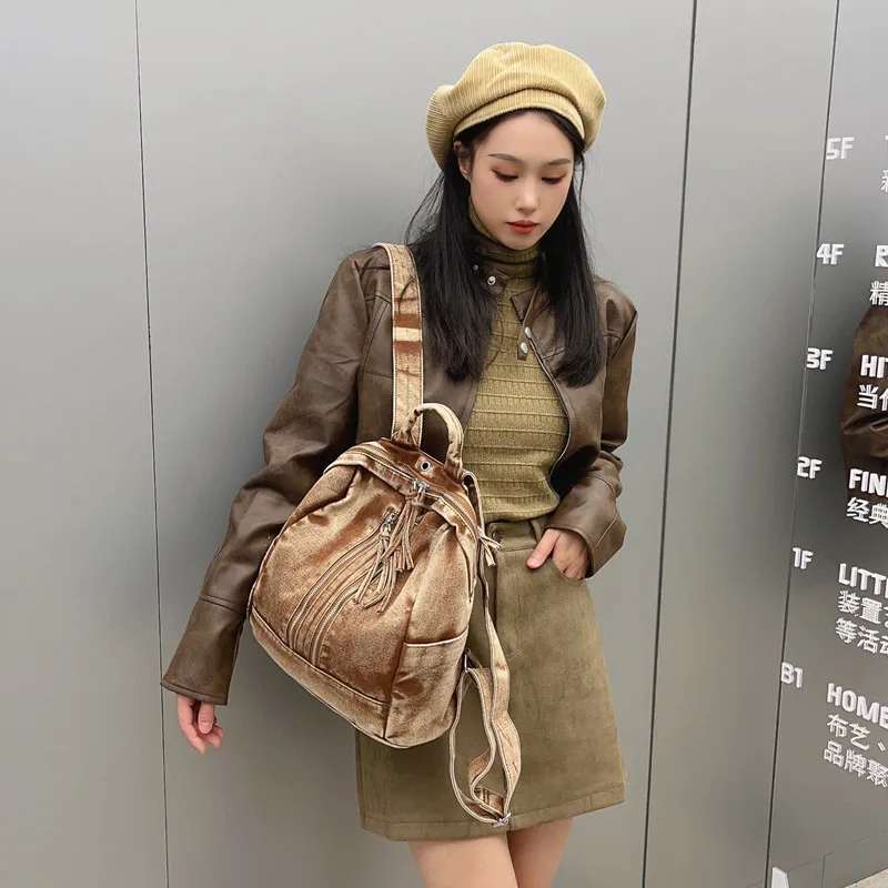 Women's Fashion Washed Retro Student Denim Backpack 2024 New Wilderness Style Washed Denim Backpack Retro Distressed Handbag