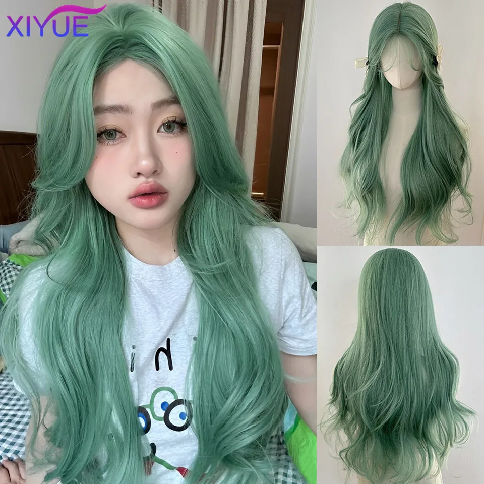 

Парик XIYUE для женщин, длинные волосы, мятно-зеленая звезда, такой же стиль, Синтетические длинные вьющиеся волосы, универсальный комплект для косплея с полной головой