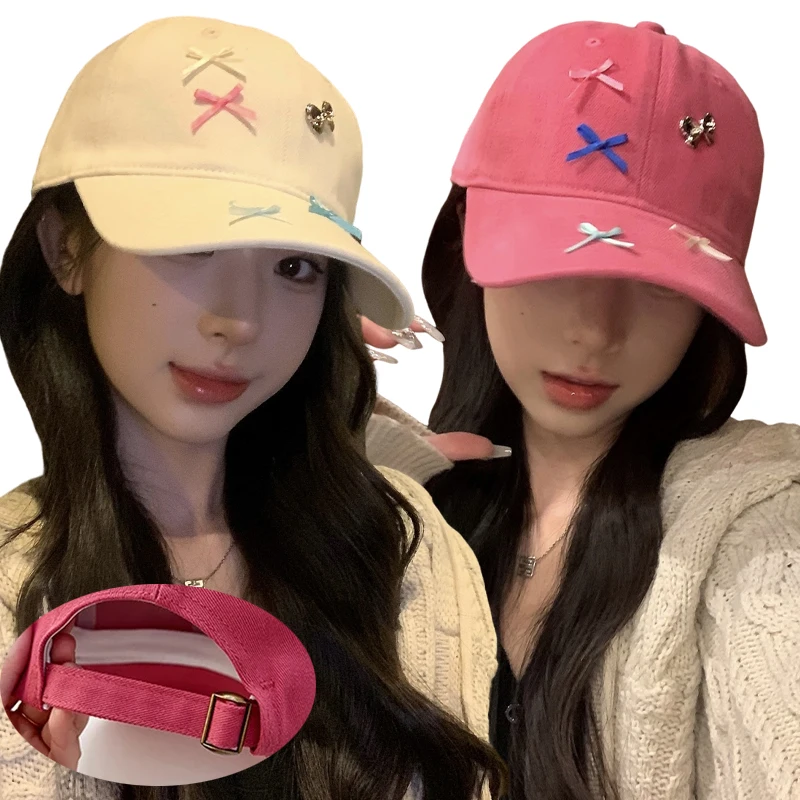 

2024 Корейская бейсбольная Кепка с вышивкой и бантом допамин, регулируемые Снэпбэк Кепки из денима для девочек, солнцезащитная Кепка, бейсболка от солнца
