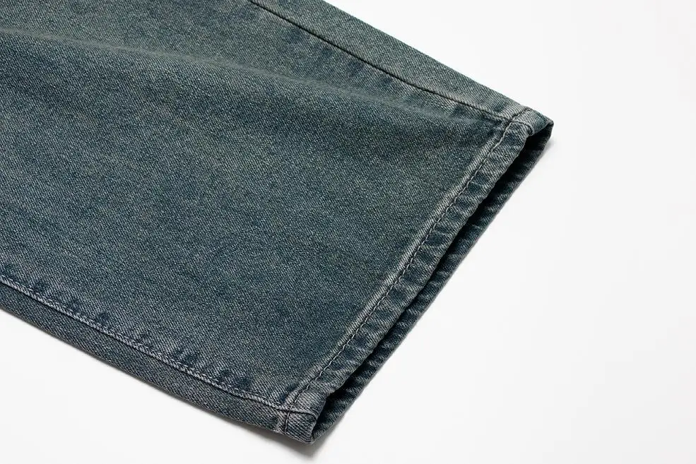 tecido pesado, jeans velho lavado, tamanho UE,