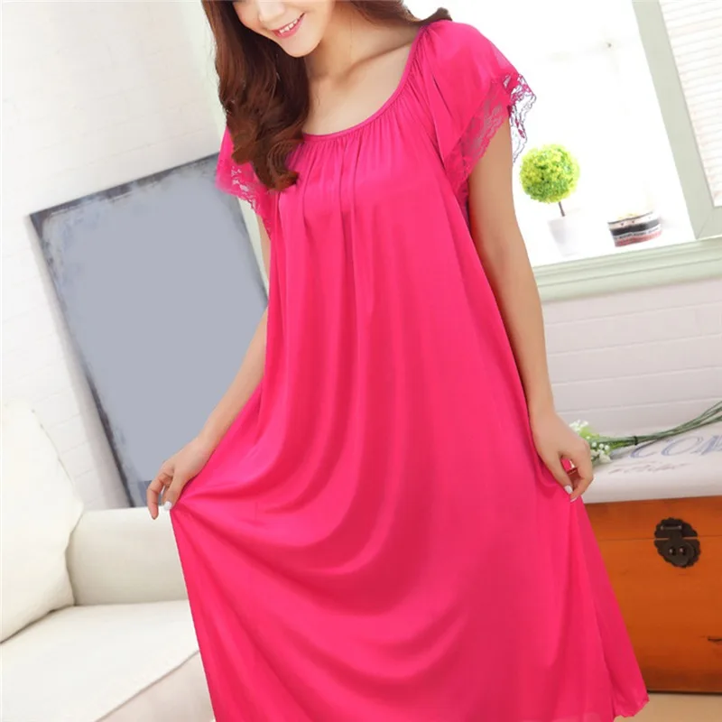 Summer Ice Silk Sleeping SkirtPlus Large Size Long Skirts Light Comfortable Women Sleeping Skirt Short Sleeve Extended Widened