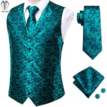 

Hi-Tie Luxury Silk Mens Vests Teal Floral Jacquard Male Waistcoat Tie Hanky Cufflinks Set for Men Dress Suit Wedding Business XL