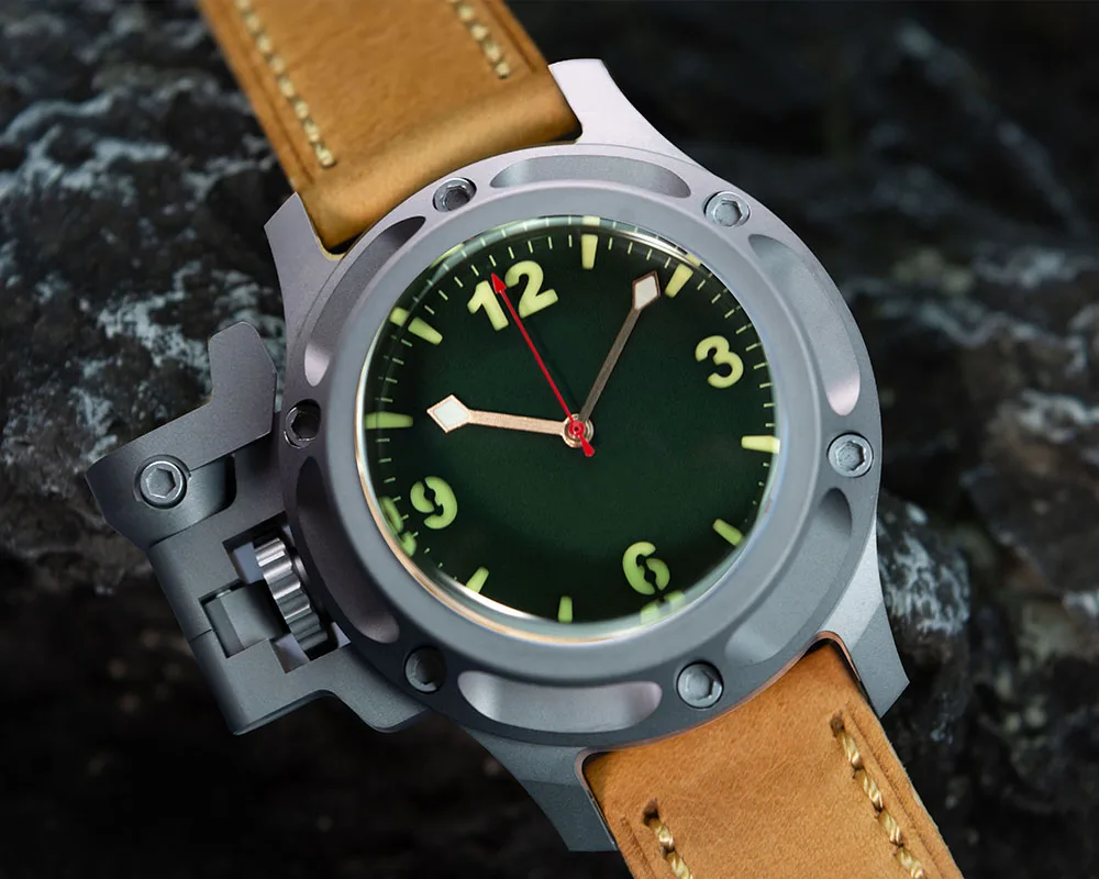 Hruodland Limited Edition Titanium Big Sports Watches Vetro Zaffiro Pt5000/Sw200 Cinturino In Pelle Marrone Orologio Da Polso Muslimatexmuslimax