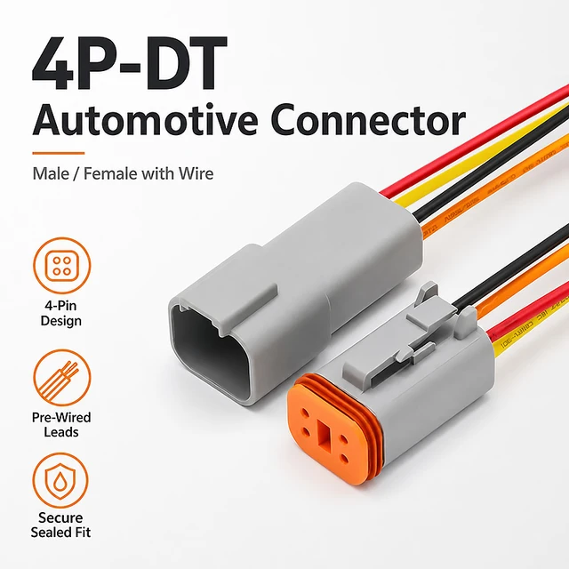 4 Pin DT04-4P DT06-4S Waterproof Connector with 15cm Cable - Heavy Duty Electrical Plug Socket for Car, Truck, Motorcycle & Boat 1