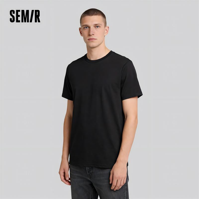  Semir 2026 Short-Sleeved T-Shirt Men Spring New Pure Cotton Bottoming Shirt Simple Commuting Casual Top Solid Color Round Neck 