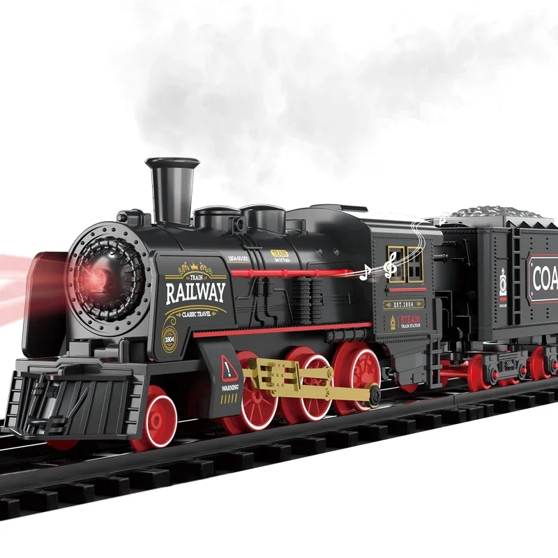 Vintage Steam Train Classical Battery Operate Electric Railway Train Locomotive Water Spray Train Toys with Light Sound