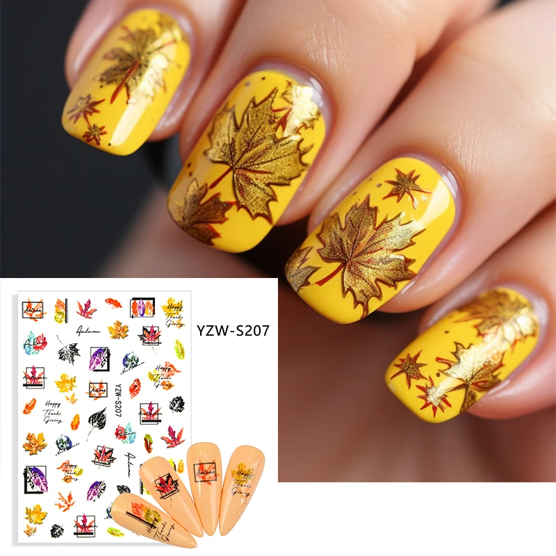 

Autumn Nail Stickers Maple Leaves Fall Design 2023 Animal Water Slider for Manicure Geometry Inspiration Decoration Foils
