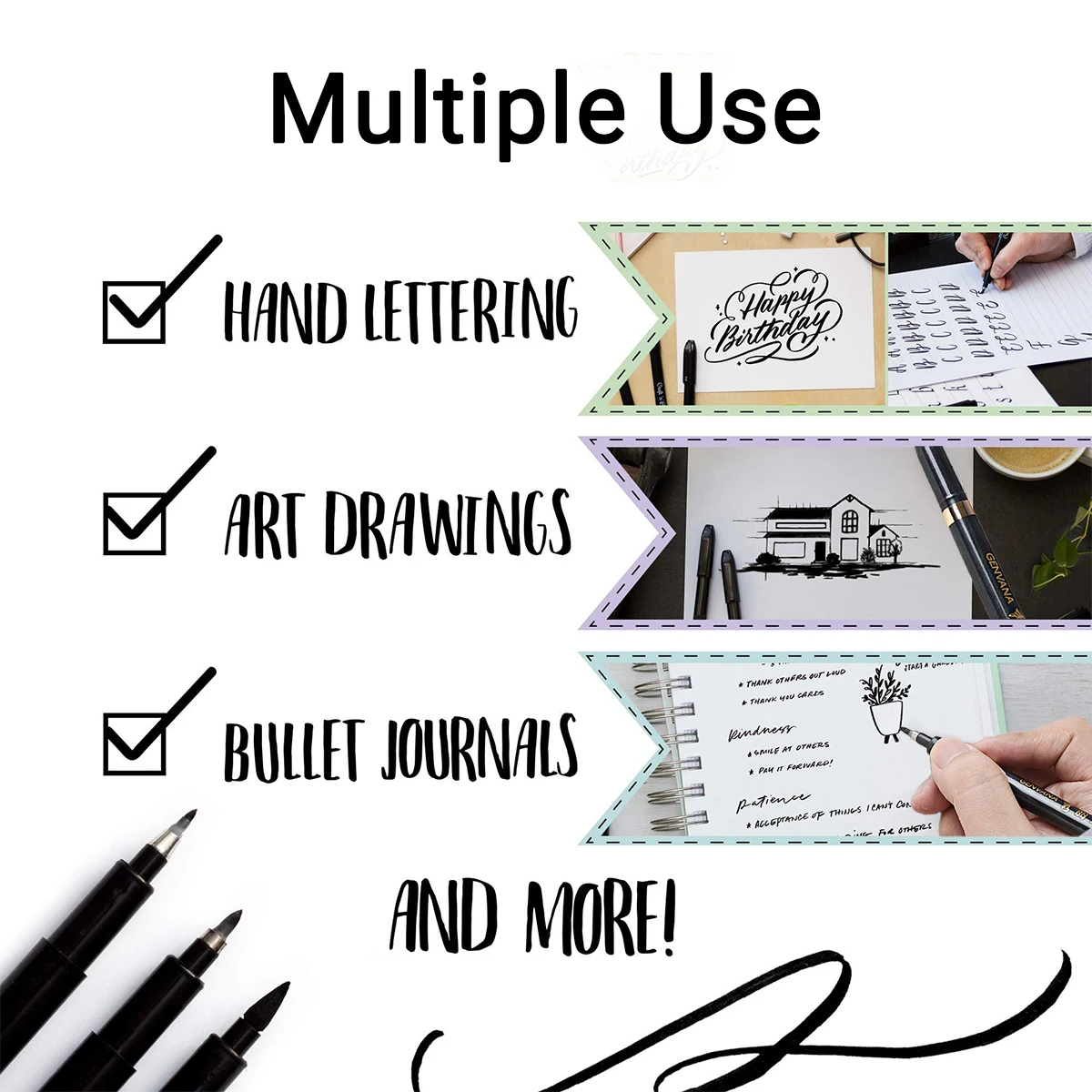 Eco-Friendly Refillable Calligraphy Brush Pen Set with Black Ink for Artistic and Everyday Use