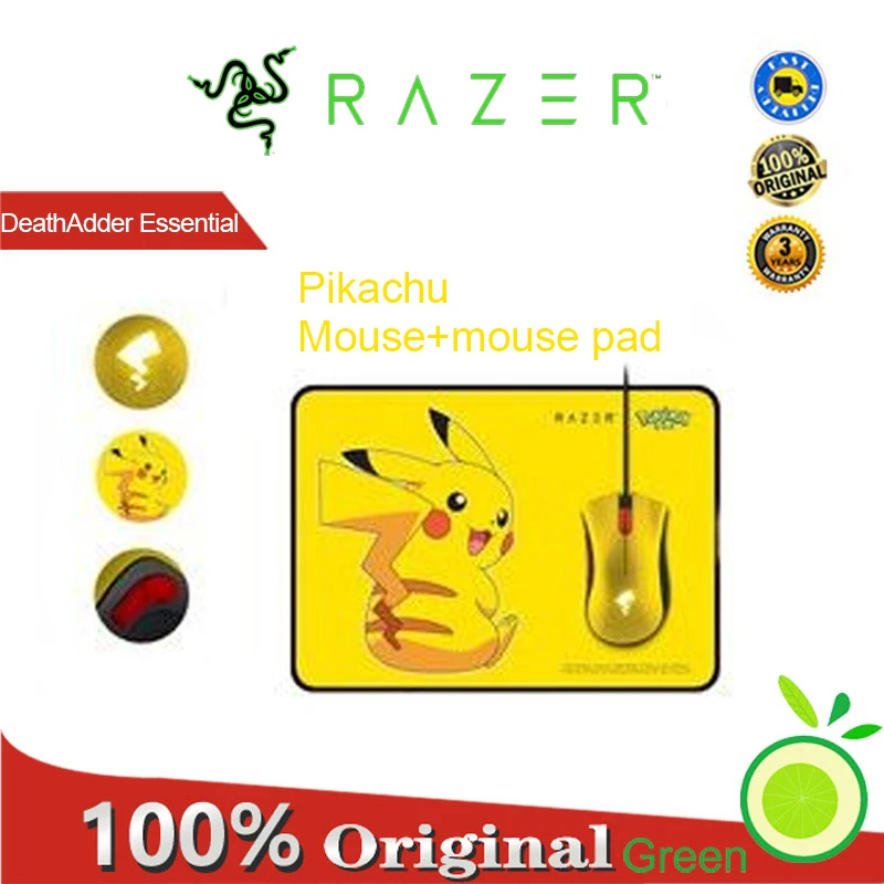 

Razer DeathAdder Essential Pikachu Limited Edition Wired Mouse+Mouse Pad Set Cute Girl Gift