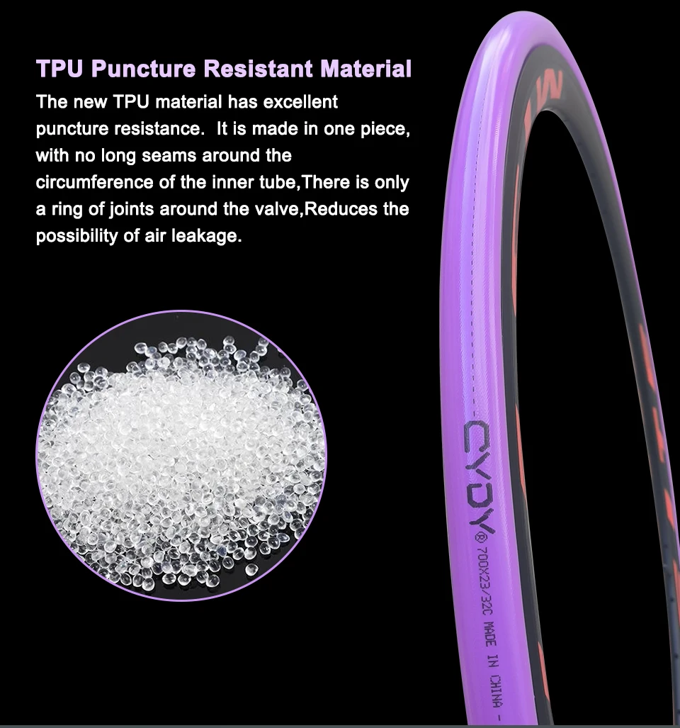 CYDY Road Bike 700C TPU Inner Tube 700x35 38 40 45 47 50C Bicycle Ultralight Tire French Valve 45/65MM MTB Bike 29x1.5 1.75 1.9