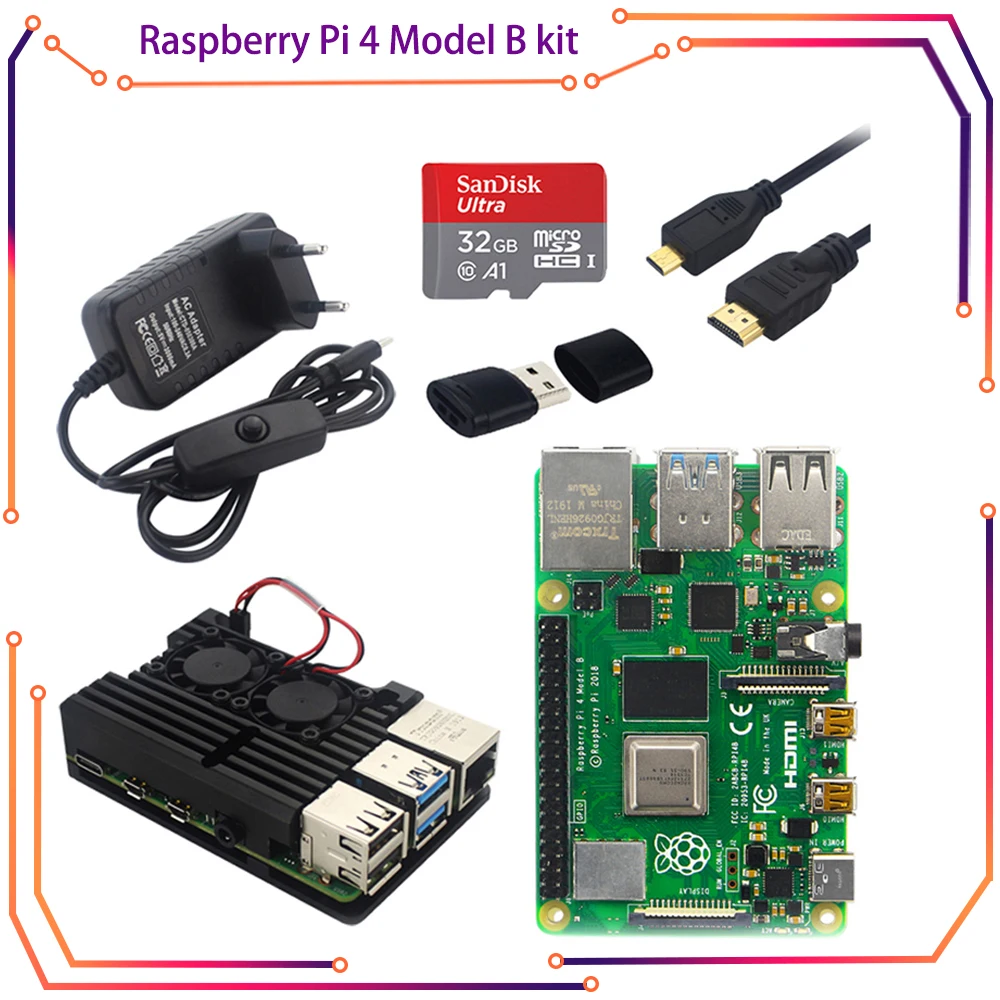 

Raspberry Pi 4 Model B Kit Dual Fan Aluminum Case + Switch Power Adapter + Micro HDMI Cable + 32GB SD Card RPI8