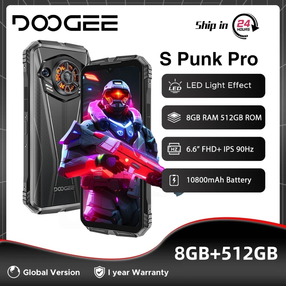 Global Version DOOGEE S Punk Pro Rugged Phone 128dB Loudest Speaker 6.6 FHD+ IPS 90Hz 50MP AI Camera 10800mAh Battery Android 14
