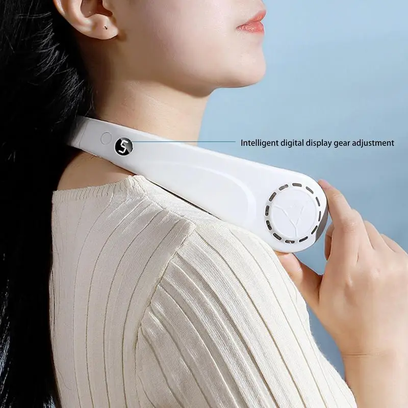 Bladeless Neck Fan Rechargeable Personal Cooling Device For Neck 5-Speed Adjustable Battery-Powered Portable Fan Hands-Free
