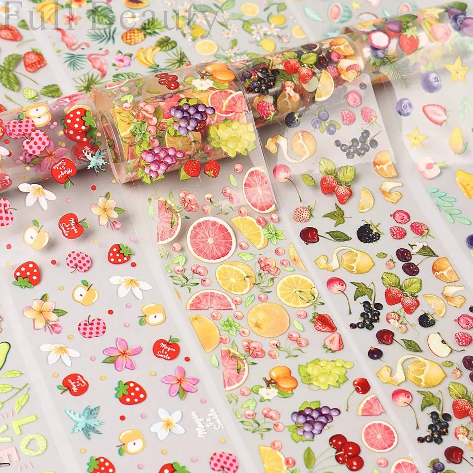Nail Transfer Stickers Fruit Design Gel Decals Holographic Foil Slider Decoration Art DIY Manicure Accessories Tool 10 Rolls/Box